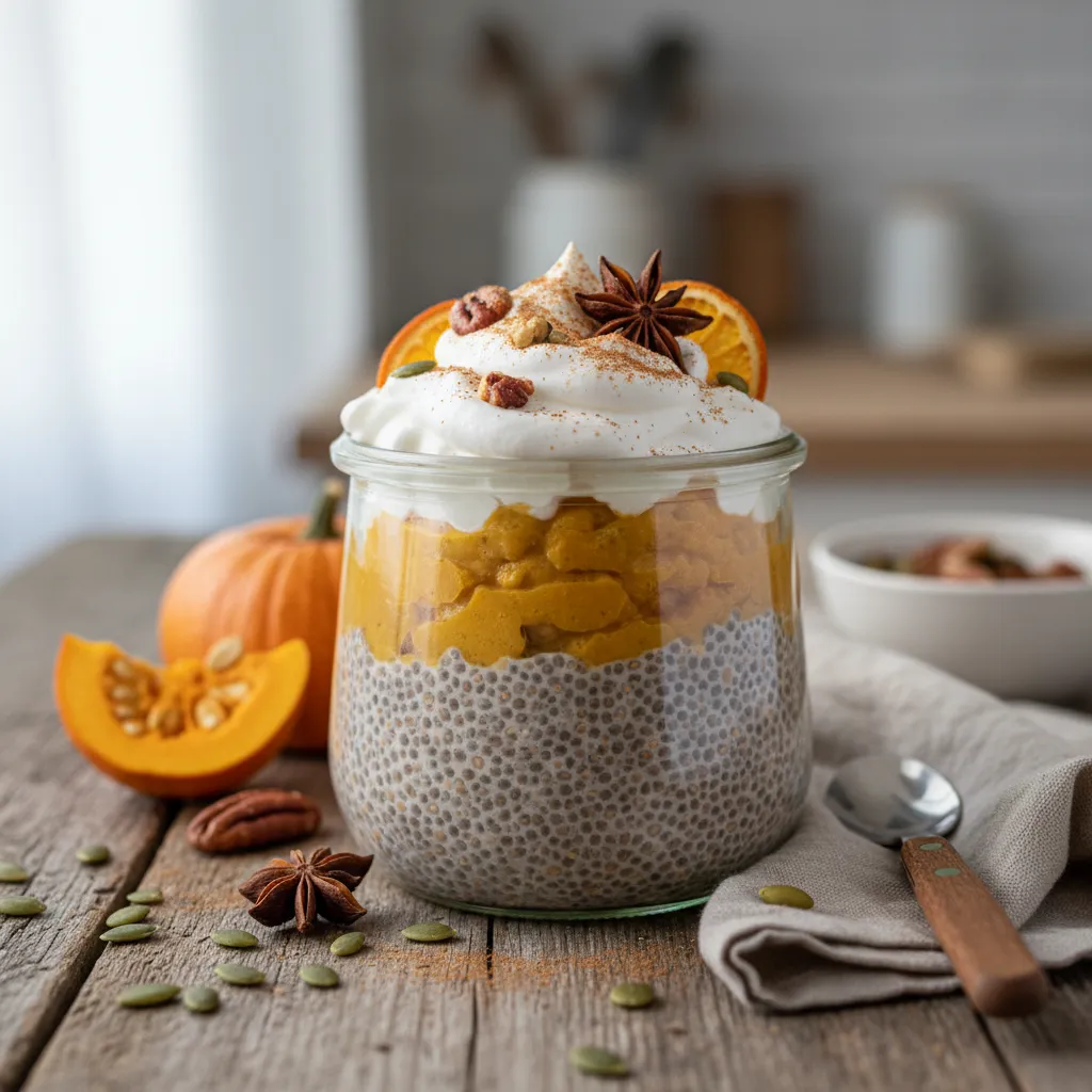Spiced Pumpkin Chia Pudding with Coconut Whipped Cream Clouds