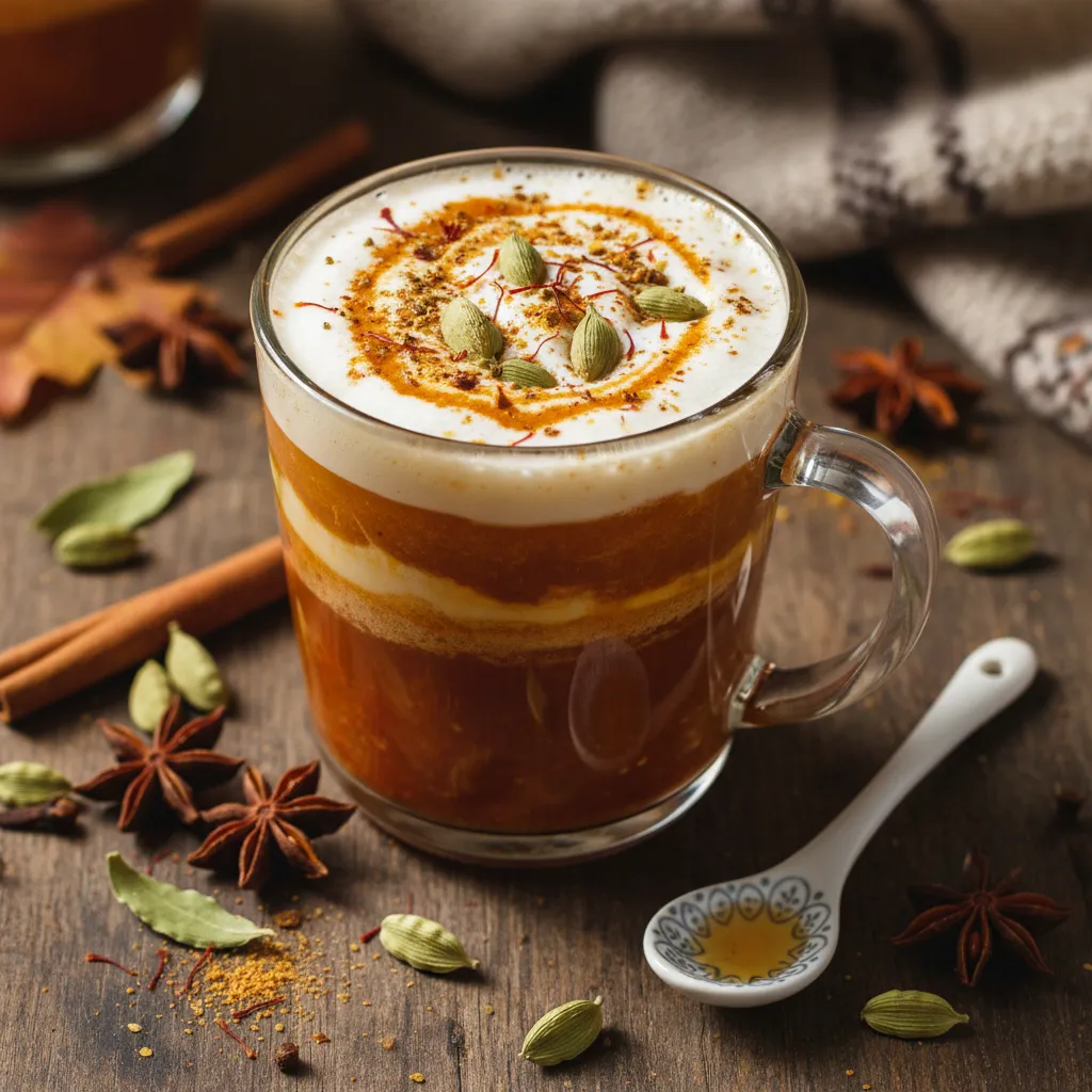 Spiced Pumpkin Coconut Chai Latte with Cardamom Infusion