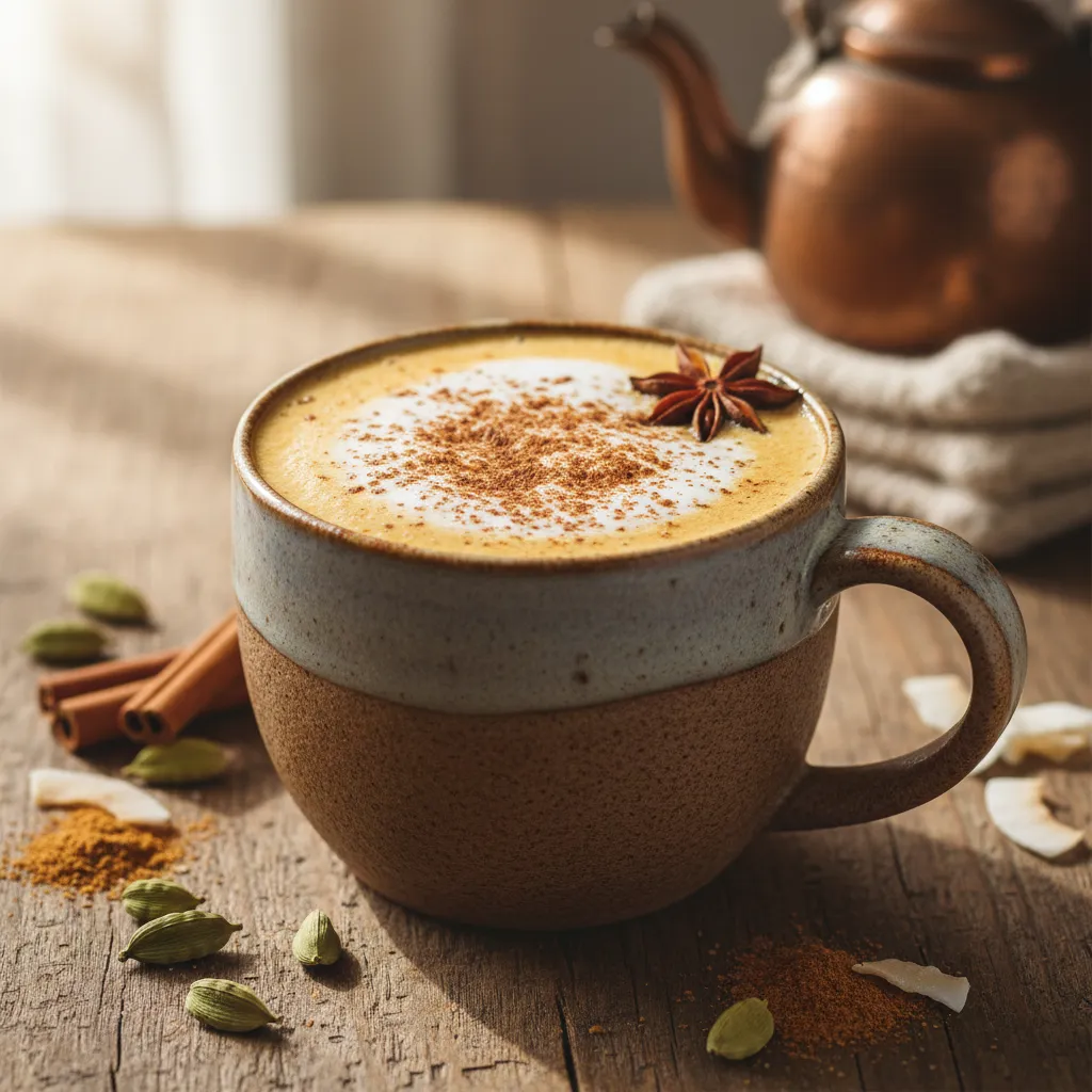Spiced Pumpkin Coconut Chai Latte with Cardamom Infusion