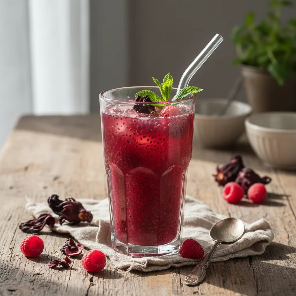 Spiced Raspberry Chia Refresher with Hibiscus