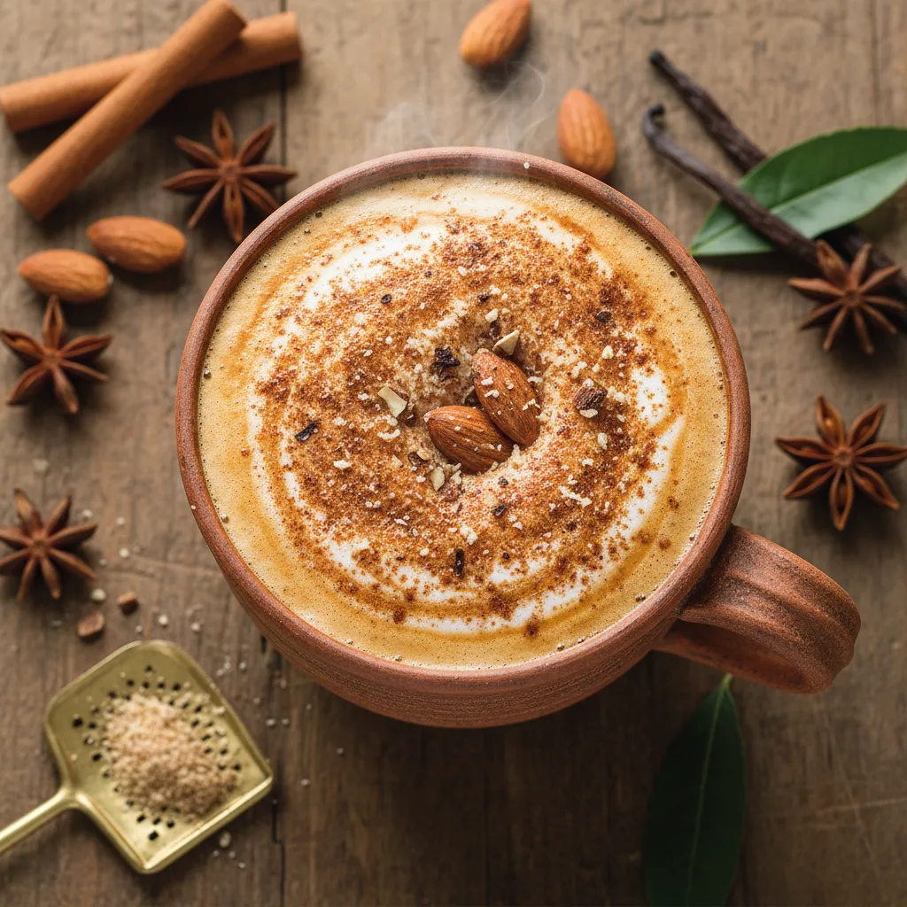 Spiced Vanilla Almond Milk Latte with Nutmeg Infusion