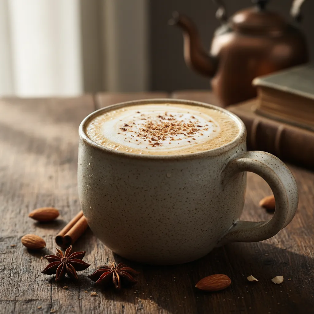 Spiced Vanilla Almond Milk Latte with Nutmeg Infusion