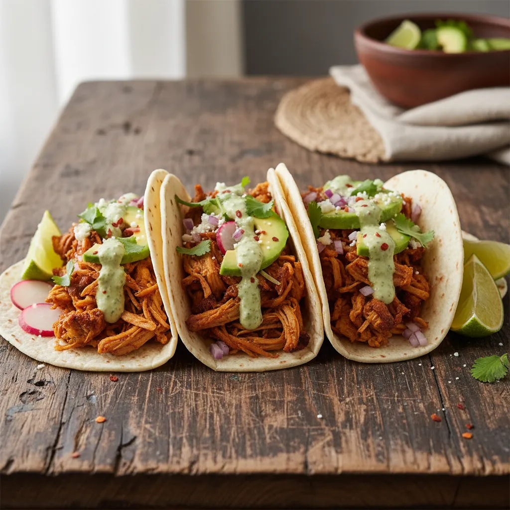 Spicy Avocado Cilantro Jackfruit Tacos