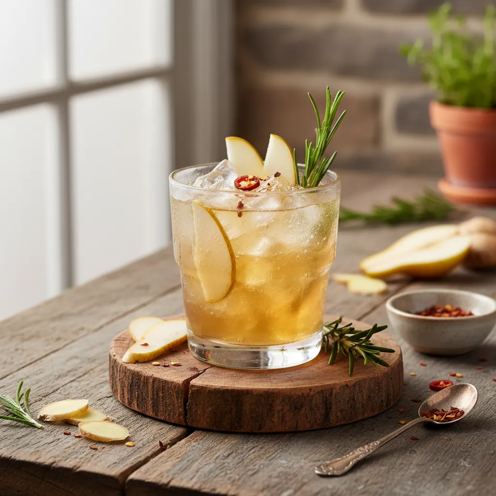 Spicy Ginger Pear and Rosemary Spritzer