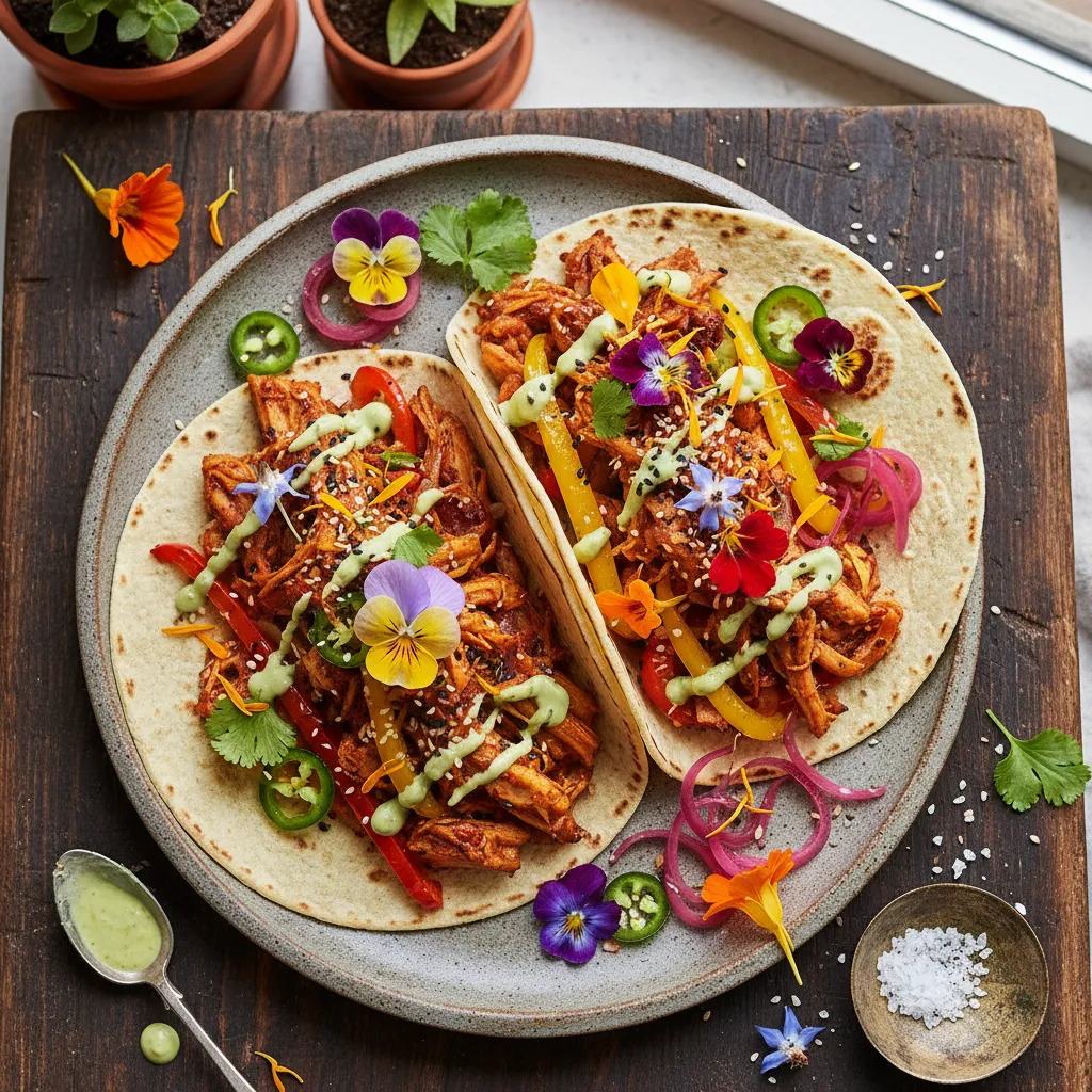 Spicy Jackfruit & Edible Flower Fajita Tacos