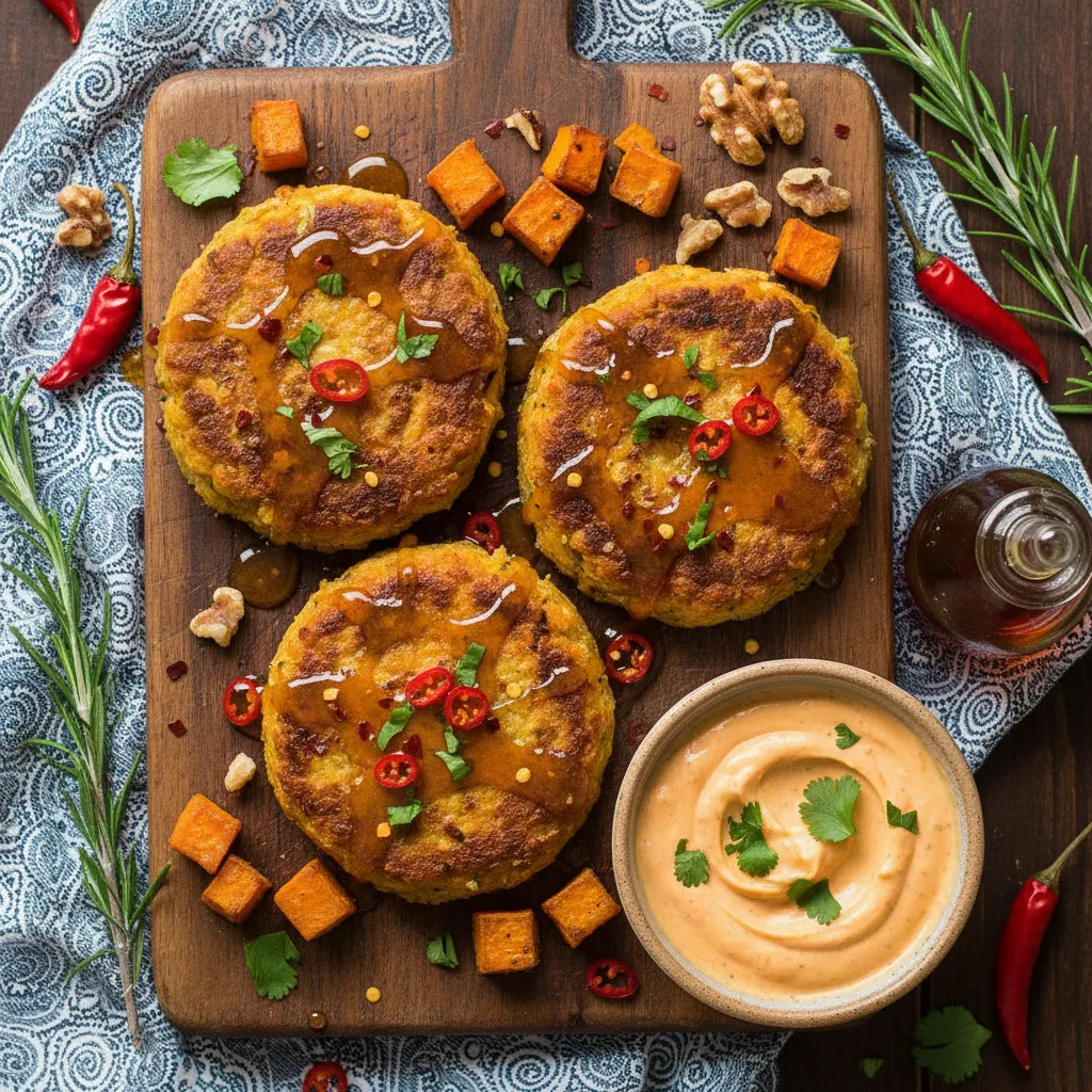 Spicy Maple Infused Sweet Potato Quinoa Cakes