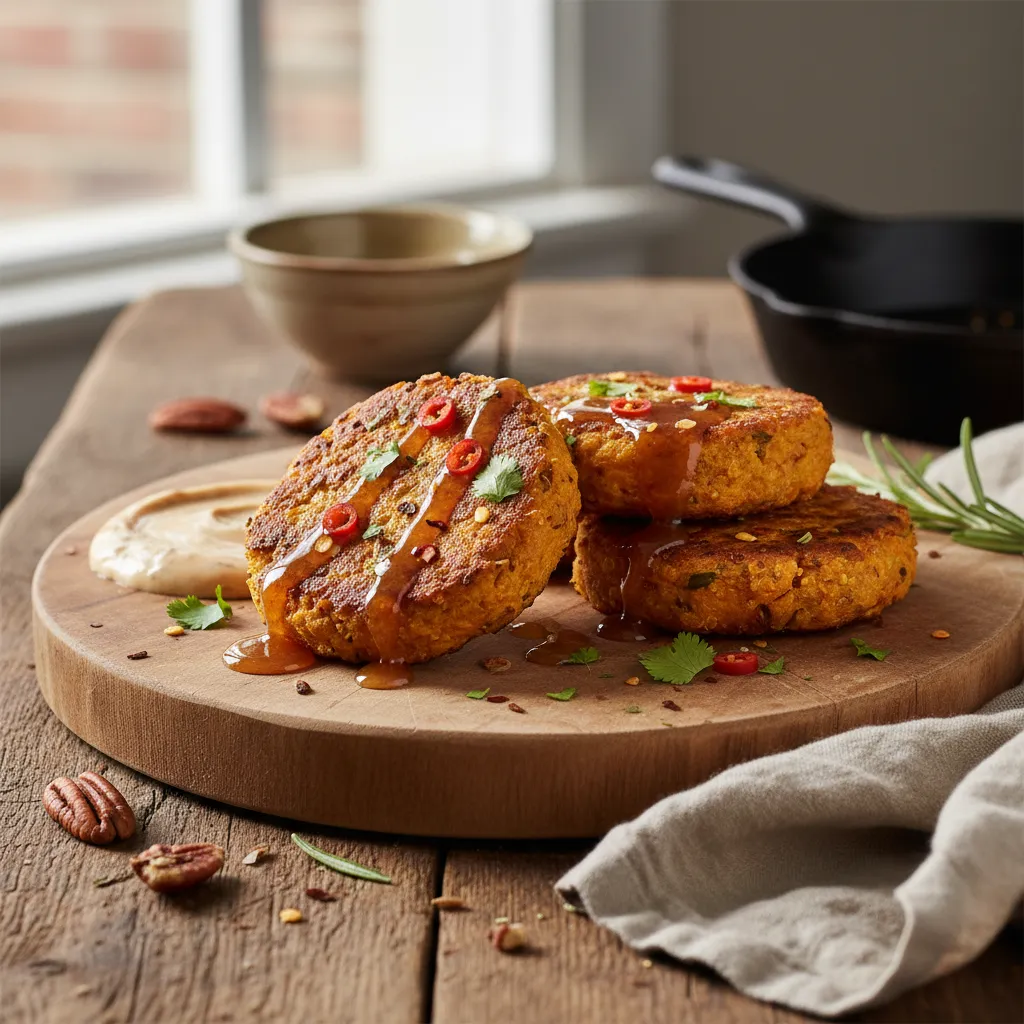 Spicy Maple Infused Sweet Potato Quinoa Cakes