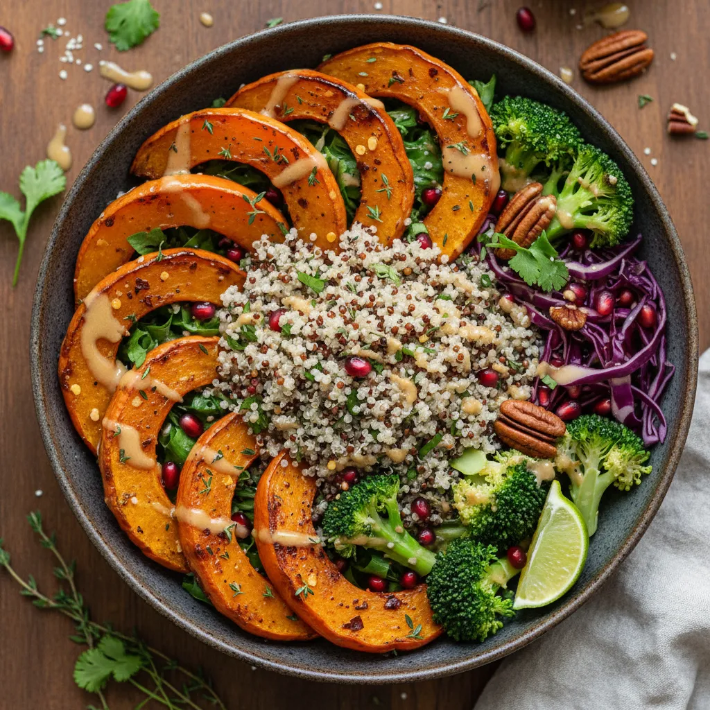 Spicy Maple Roasted Pumpkin and Quinoa Buddha Bowl