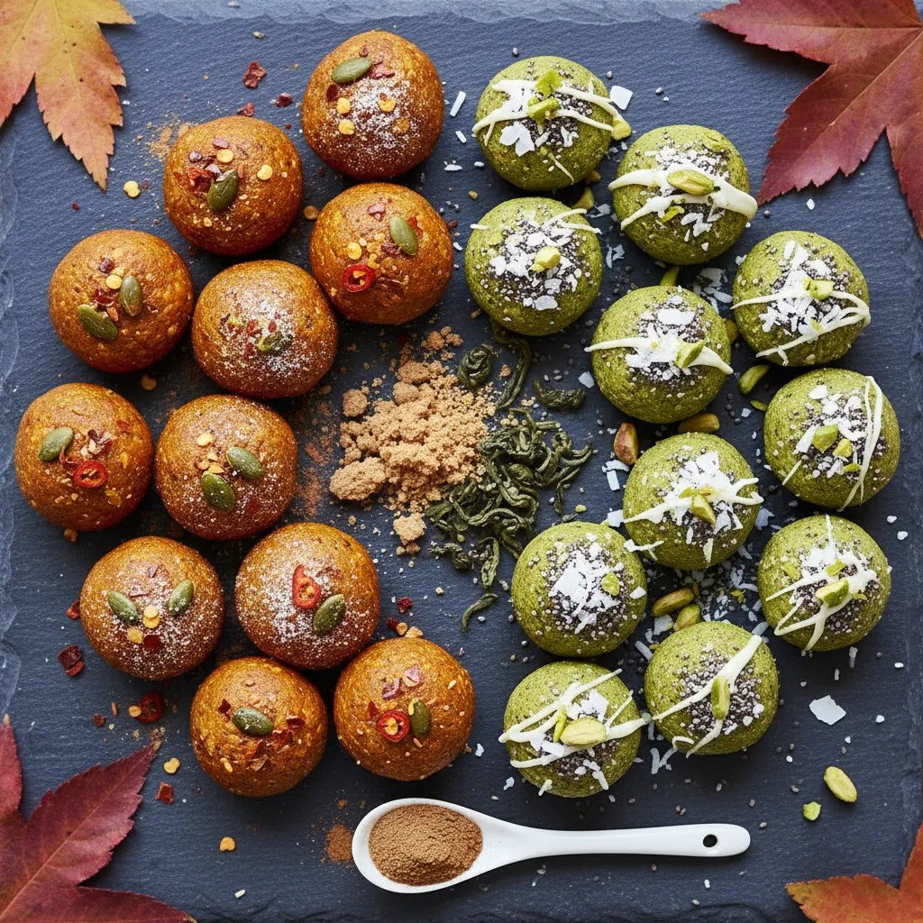 Spicy Pumpkin and Matcha Bliss Energy Bites
