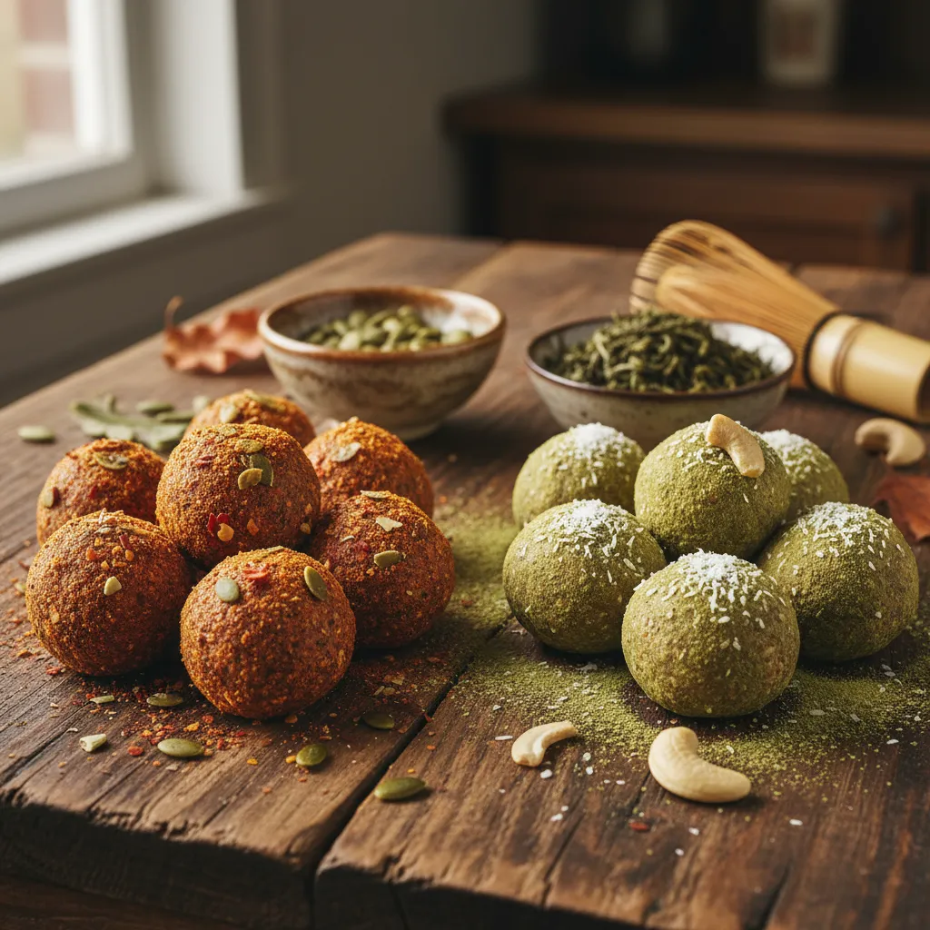 Spicy Pumpkin and Matcha Bliss Energy Bites