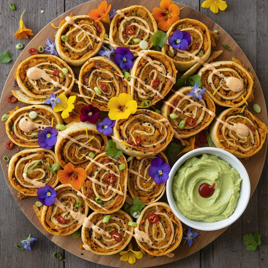 Spicy Sweet Potato & Edible Flower Quesadilla Rolls