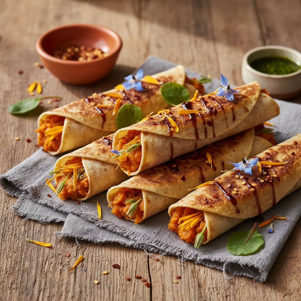 Spicy Sweet Potato & Edible Flower Quesadilla Rolls