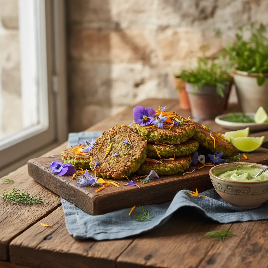 Spirulina & Edible Flower Quinoa Fritters
