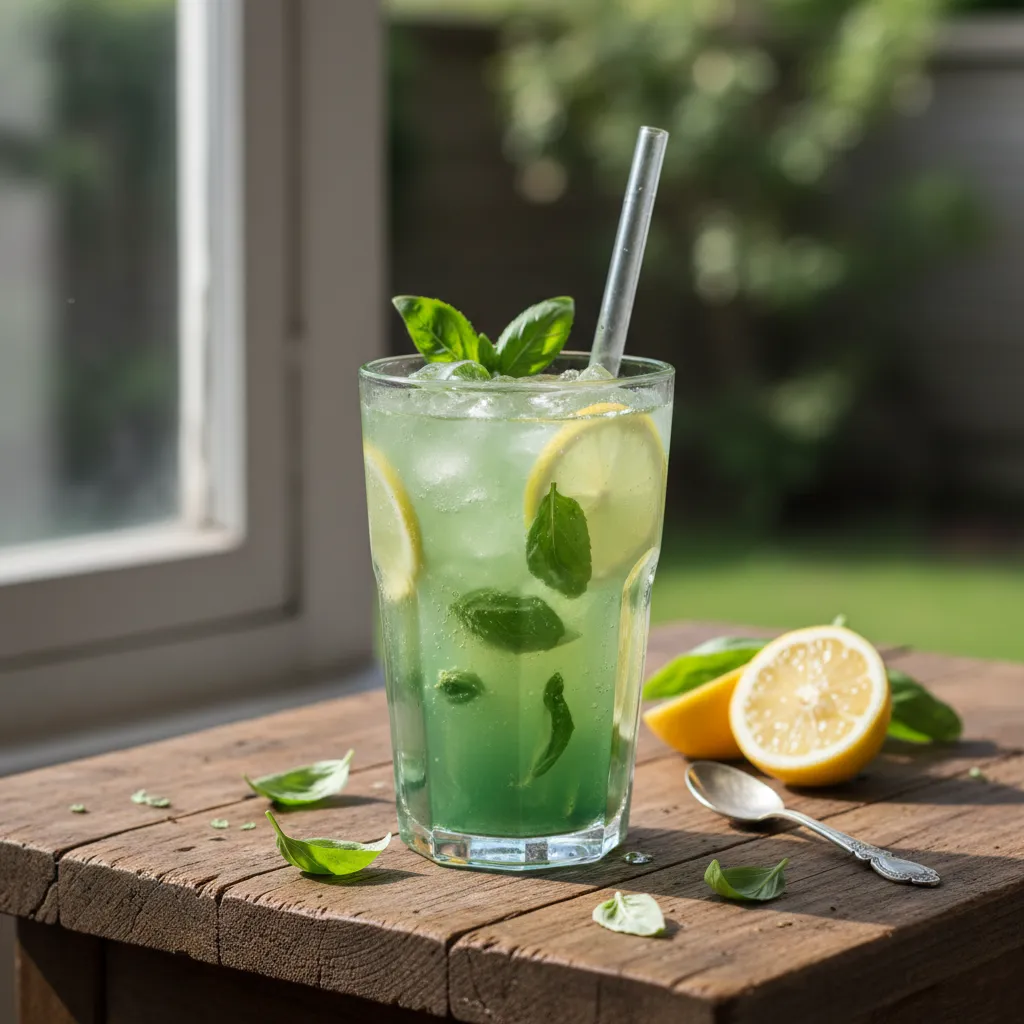 Spring Basil Lemonade with Spirulina Twist
