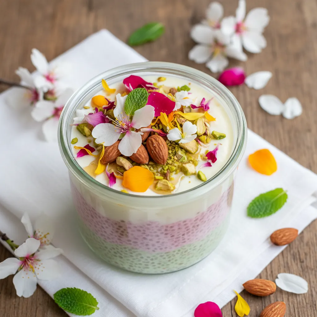 Spring Blossom Almond Chia Pudding with Edible Petals