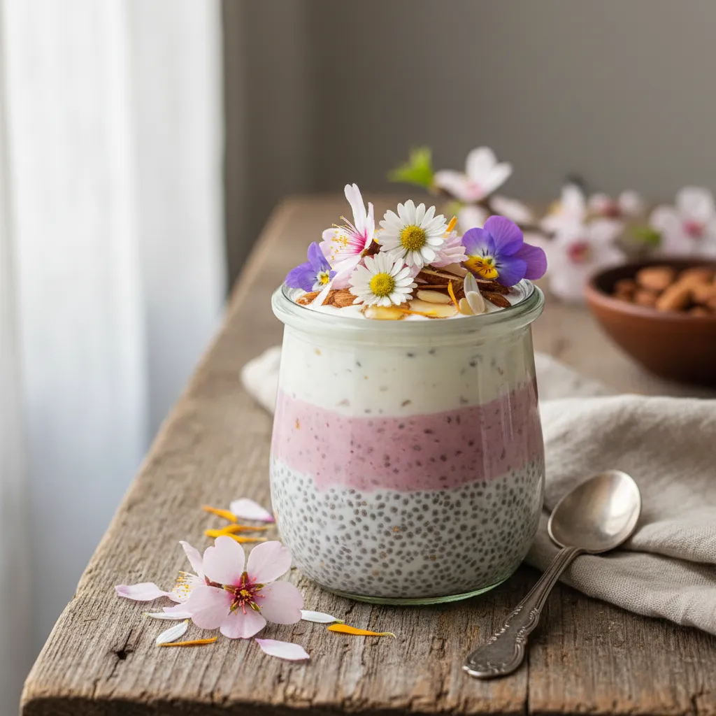 Spring Blossom Almond Chia Pudding with Edible Petals