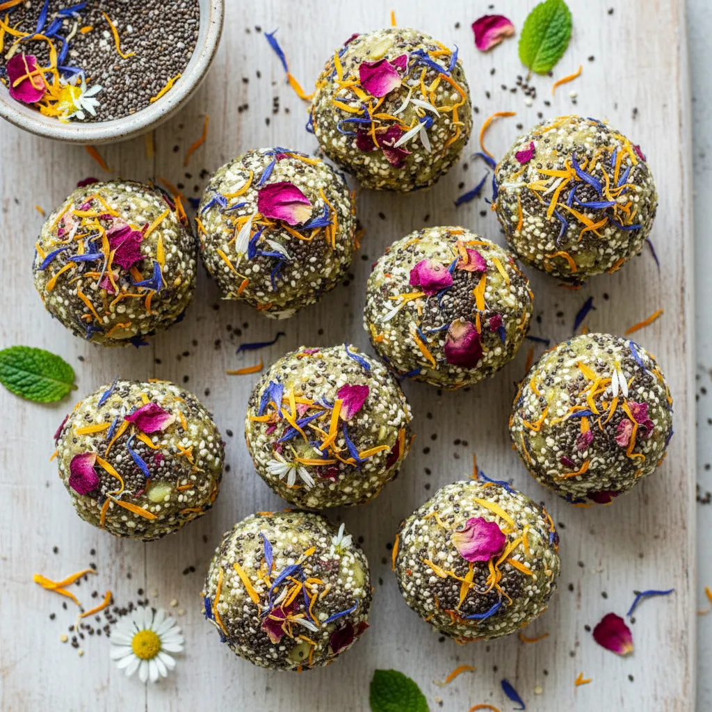 Spring Blossom Chia Energy Bites with Edible Flower Crunch