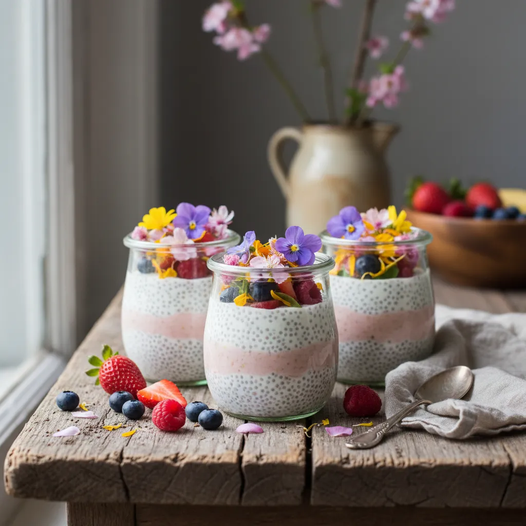 Spring Blossom Chia Energy Cups with Edible Flowers