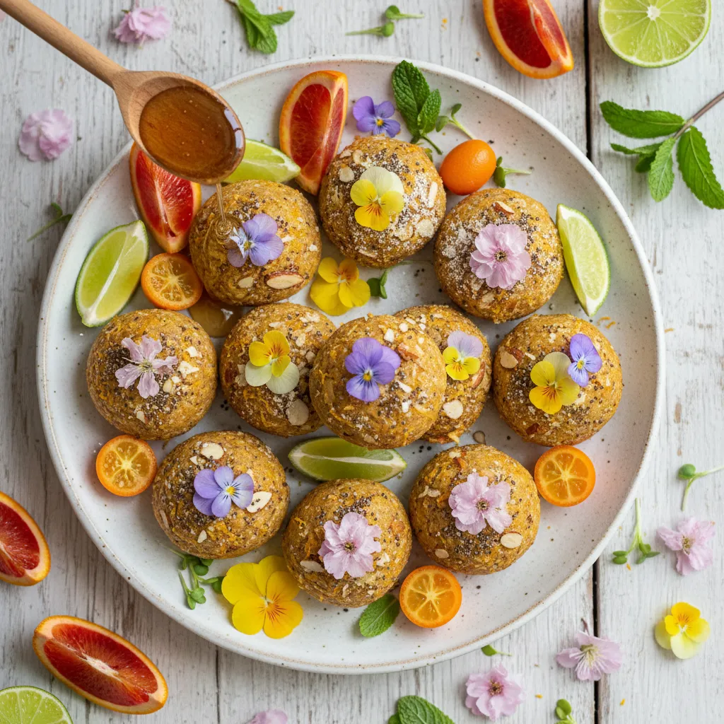 Spring Blossom Citrus Energy Bites with Edible Flowers