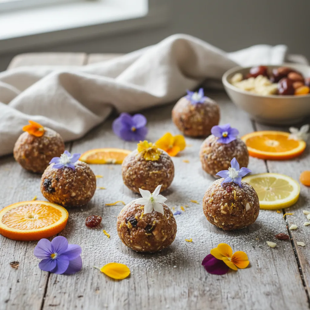 Spring Blossom Citrus Energy Bites with Edible Flowers