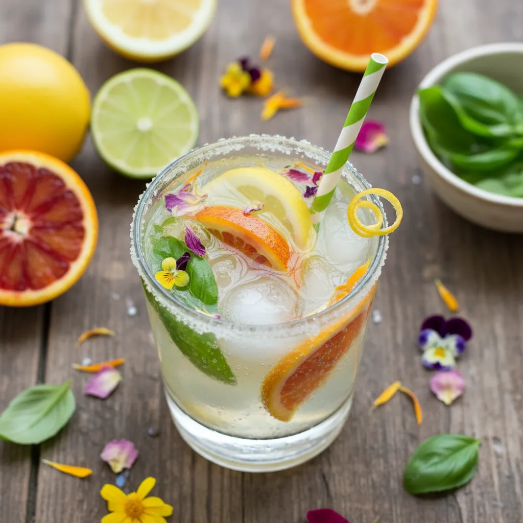 Spring Citrus Basil Sparkler with Edible Flowers