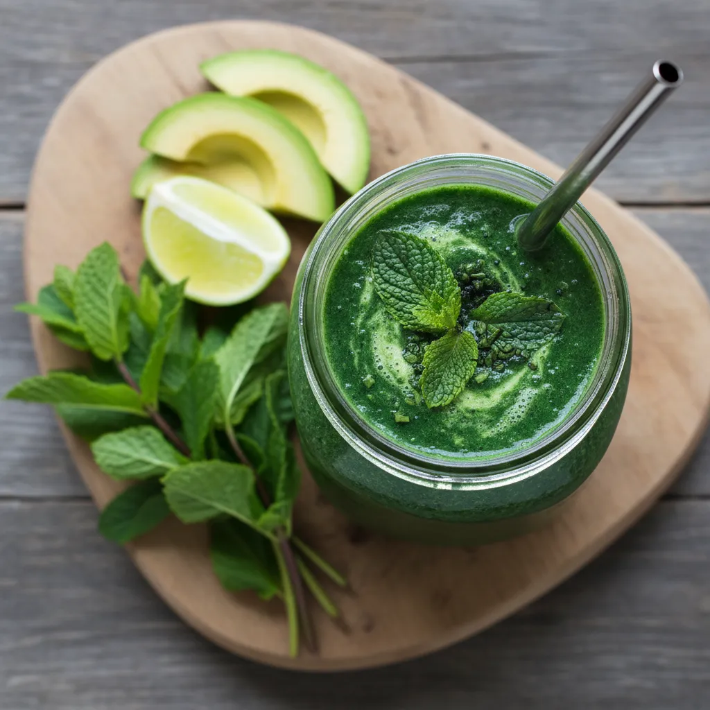 Spring Green Smoothie with Spirulina and Fresh Mint