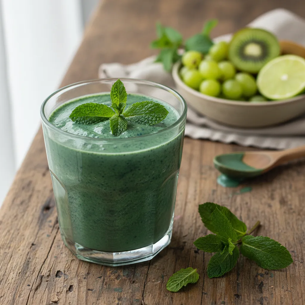 Spring Green Smoothie with Spirulina and Fresh Mint