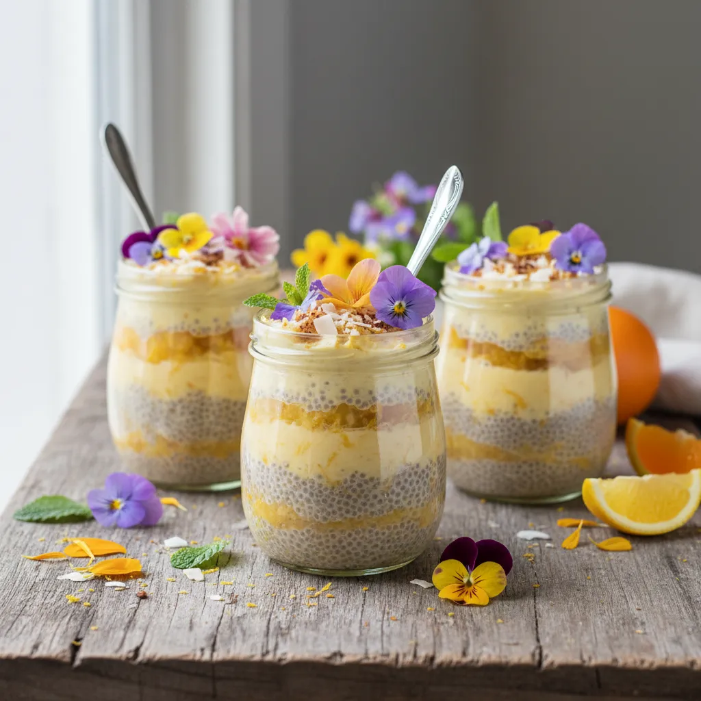 Spring Sunshine Citrus Chia Jars with Edible Flower Toppings