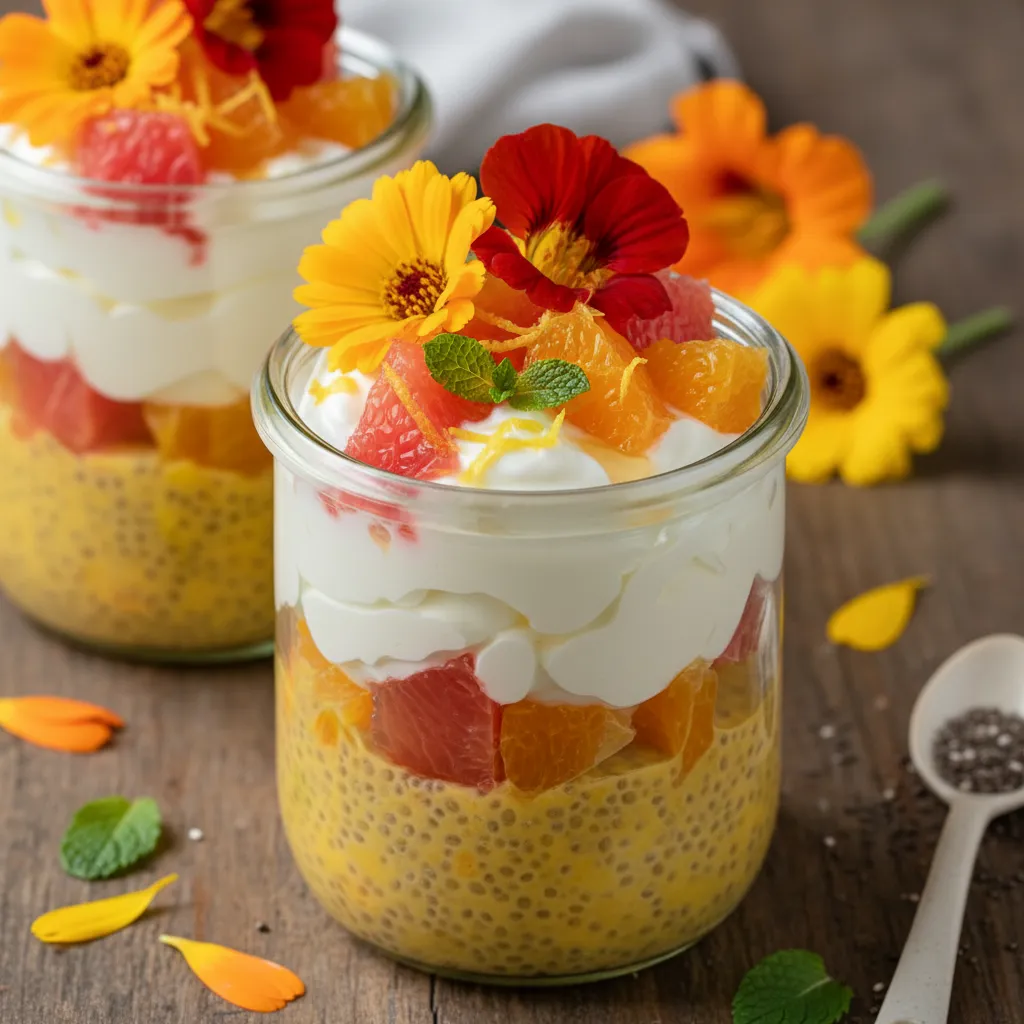 Sunshine Citrus Chia Yogurt Parfaits with Edible Blossoms
