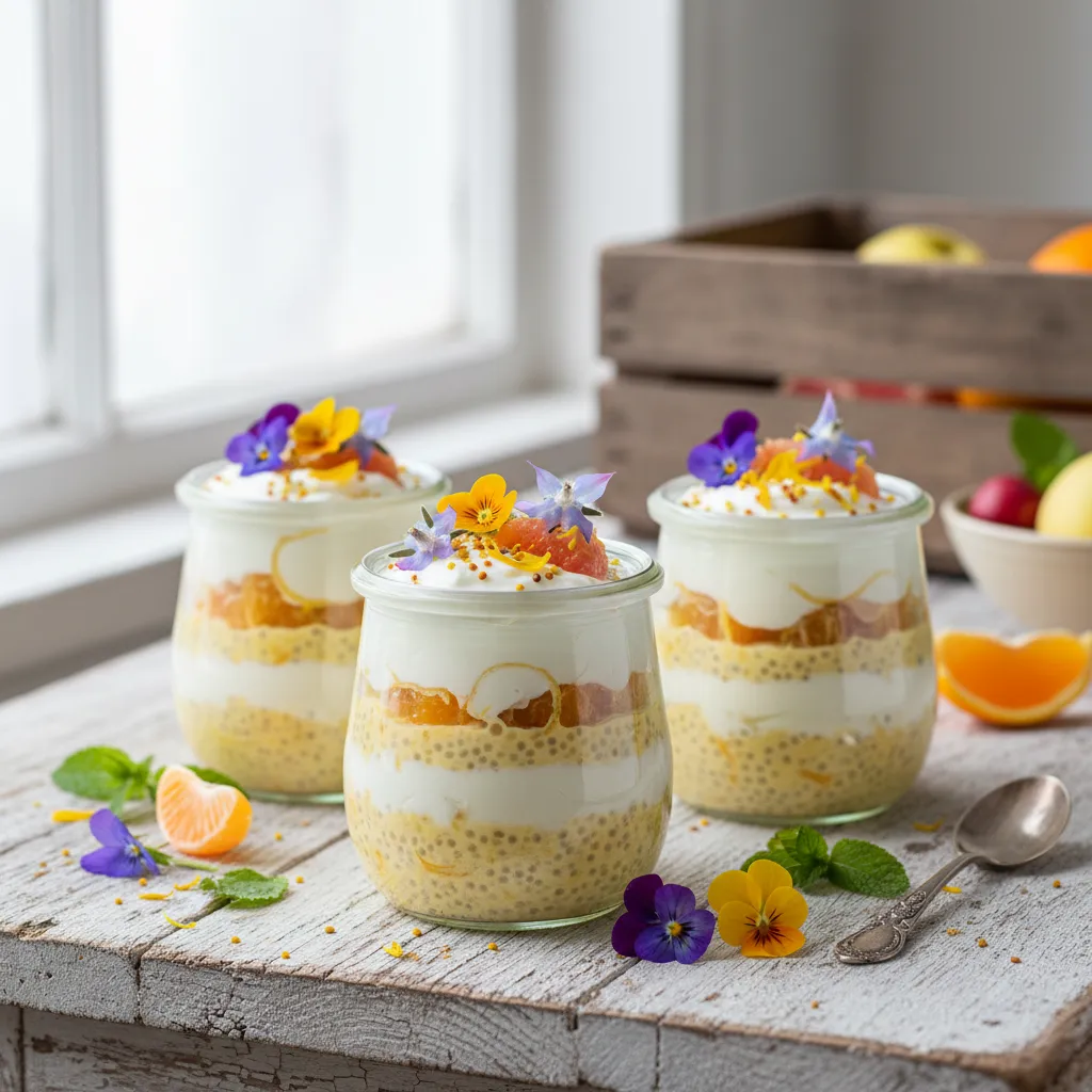 Sunshine Citrus Chia Yogurt Parfaits with Edible Blossoms