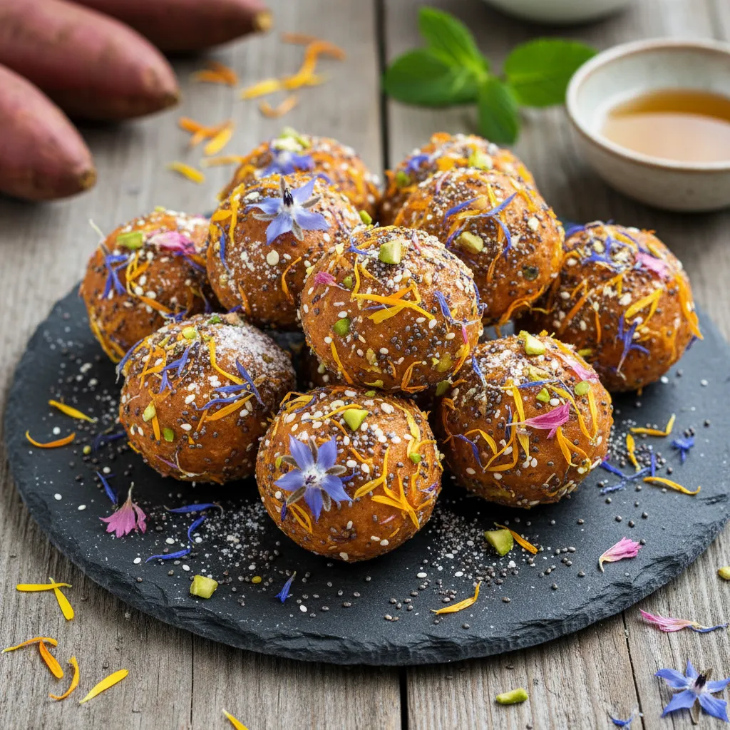 Sweet Potato & Edible Flower Bliss Balls