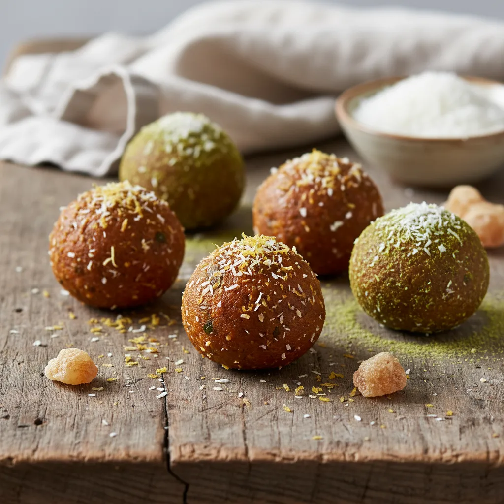 Sweet Potato and Matcha Coconut Energy Bites with a Ginger Kick