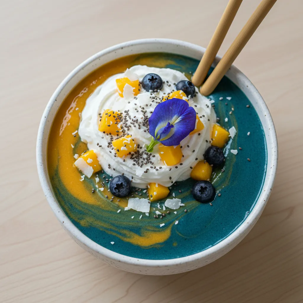 Tropical Mango Spirulina Smoothie with a Coconut Whip