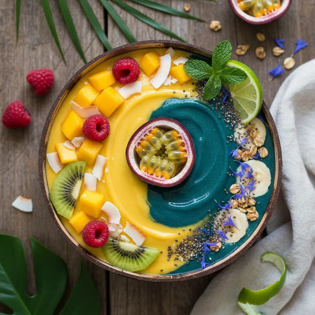 Tropical Mango & Spirulina Refreshing Smoothie Bowl