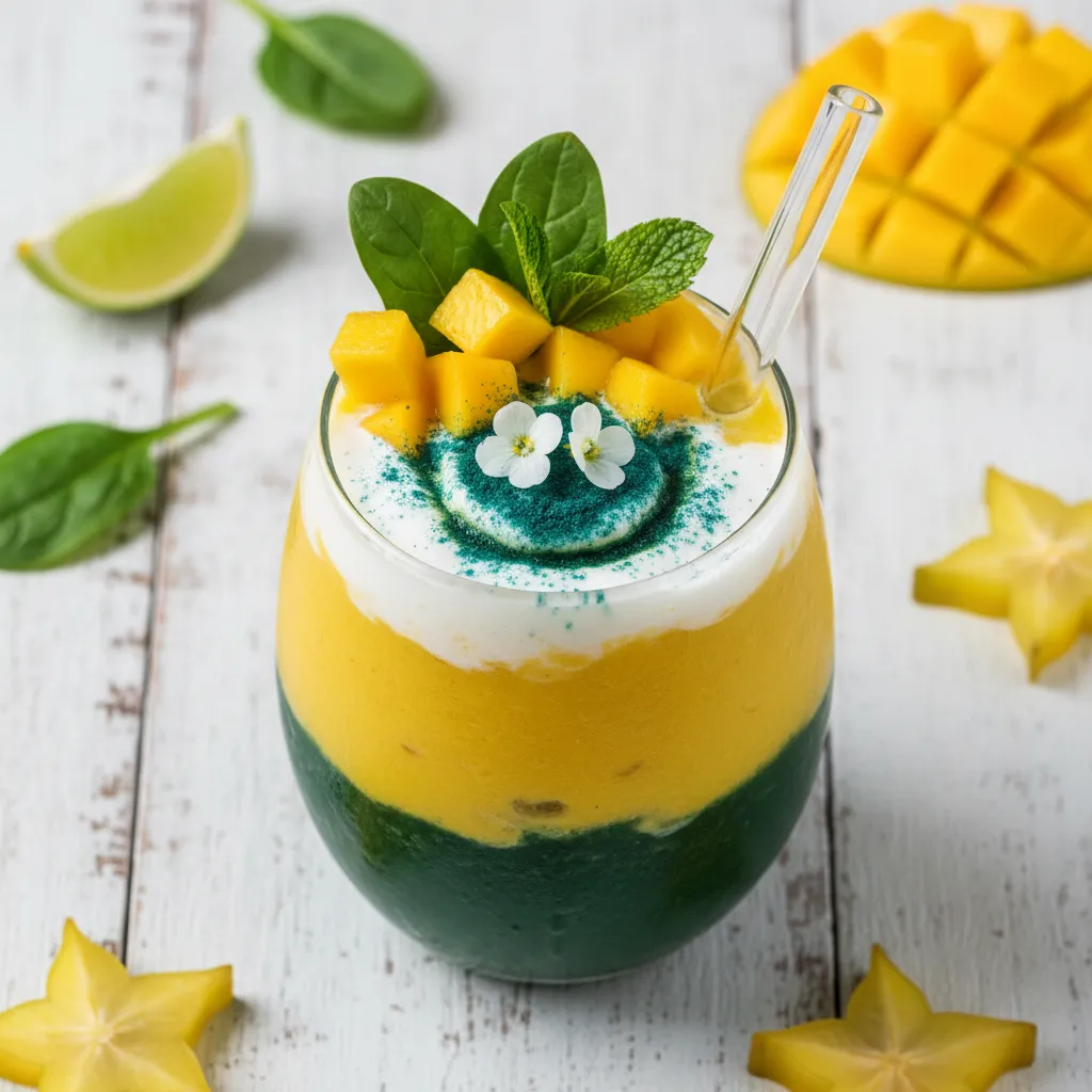 Tropical Spinach Mango Spirulina Smoothie Boost
