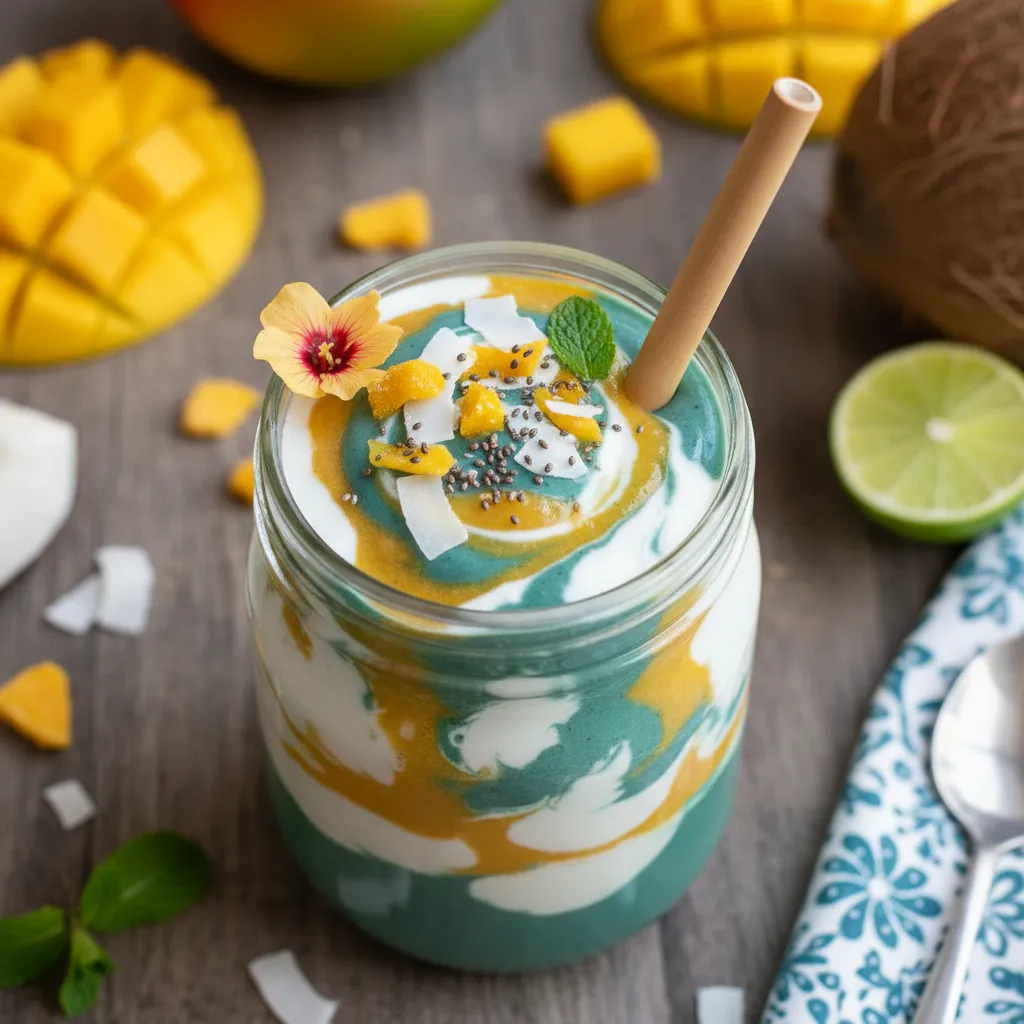 Tropical Spirulina Mango and Coconut Smoothie