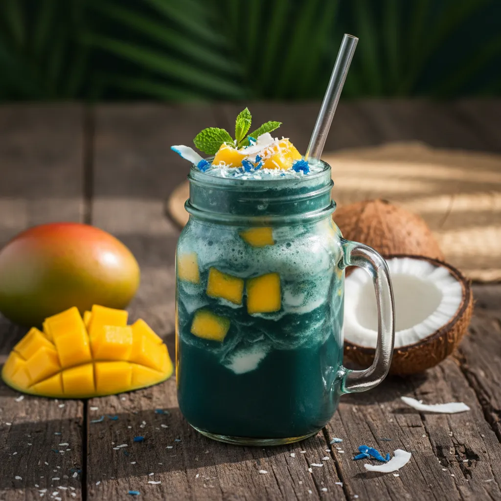 Tropical Spirulina Mango and Coconut Smoothie