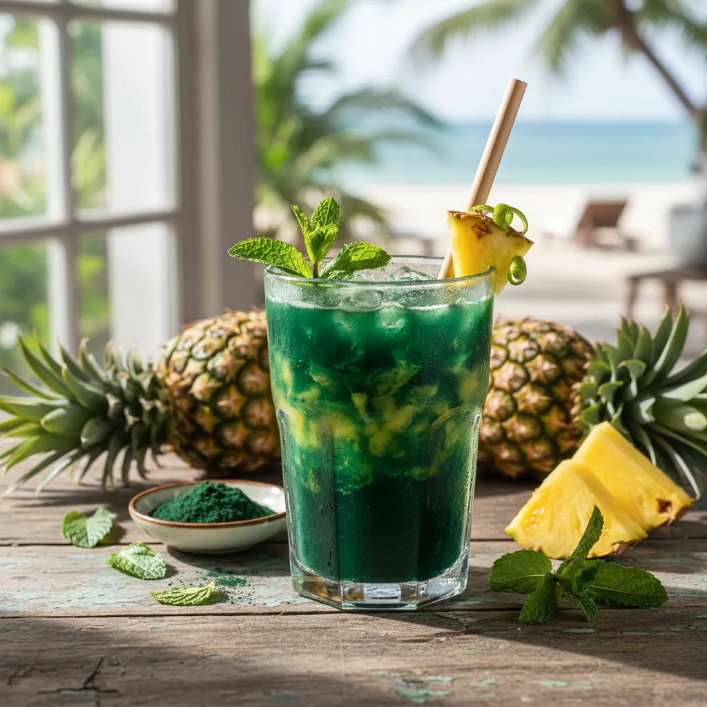 Tropical Spirulina Pineapple Fusion Drink with Mint
