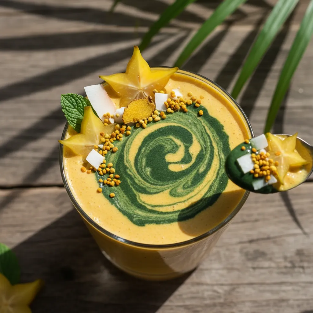 Tropical Turmeric & Coconut Smoothie with Spirulina Swirl