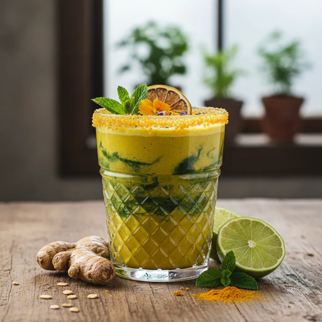 Turmeric-Lime Infused Superfood Smoothie with Spirulina and Ginger Kick