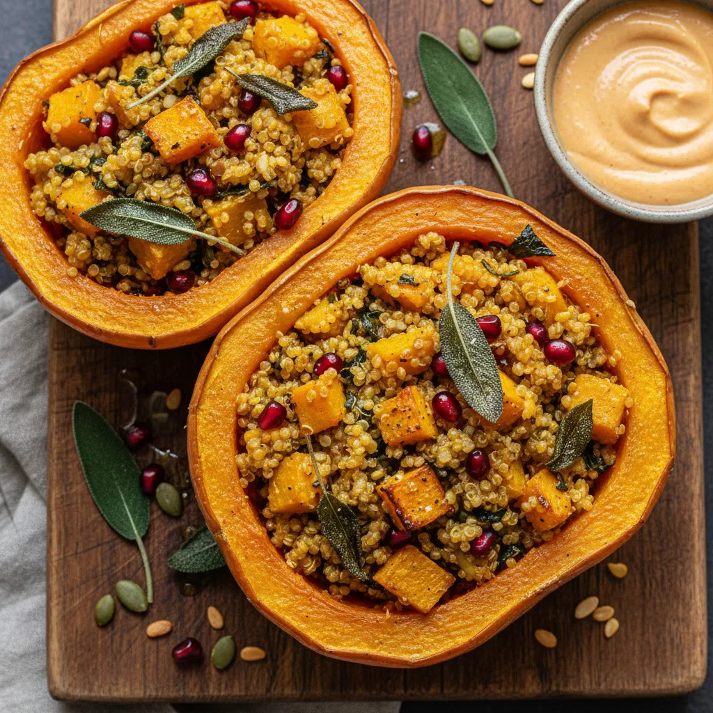 Vegan Pumpkin Sage Stuffed Quinoa Acorn Squash