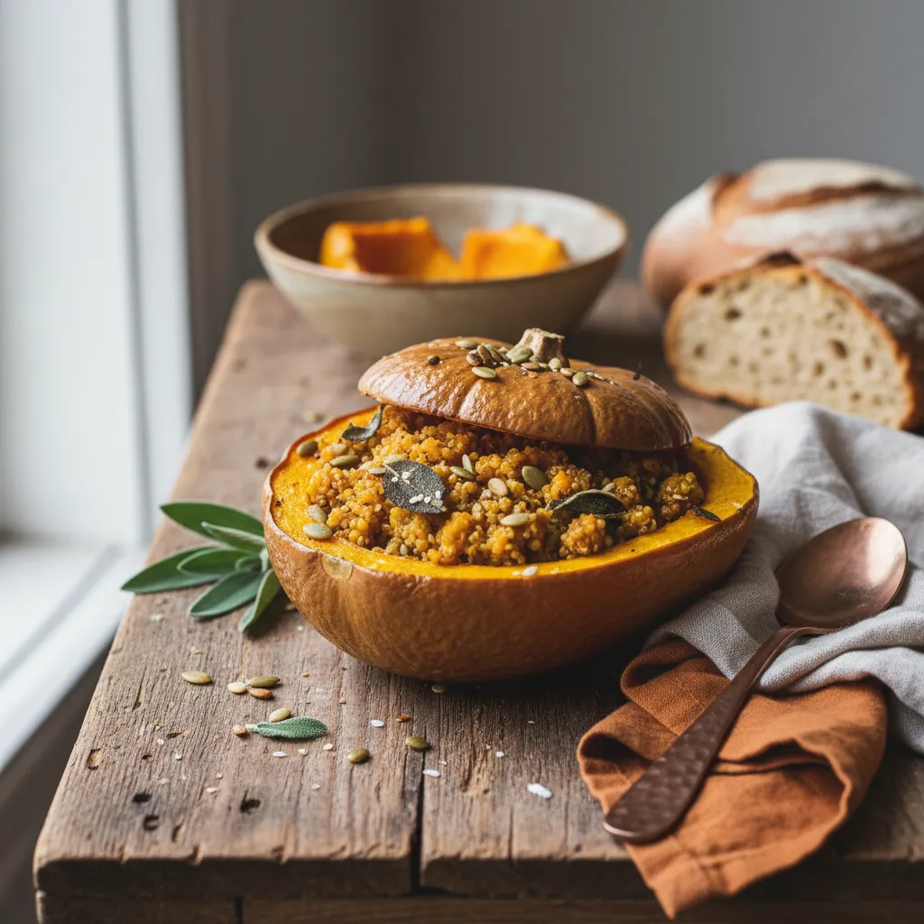 Vegan Pumpkin Sage Stuffed Quinoa Acorn Squash