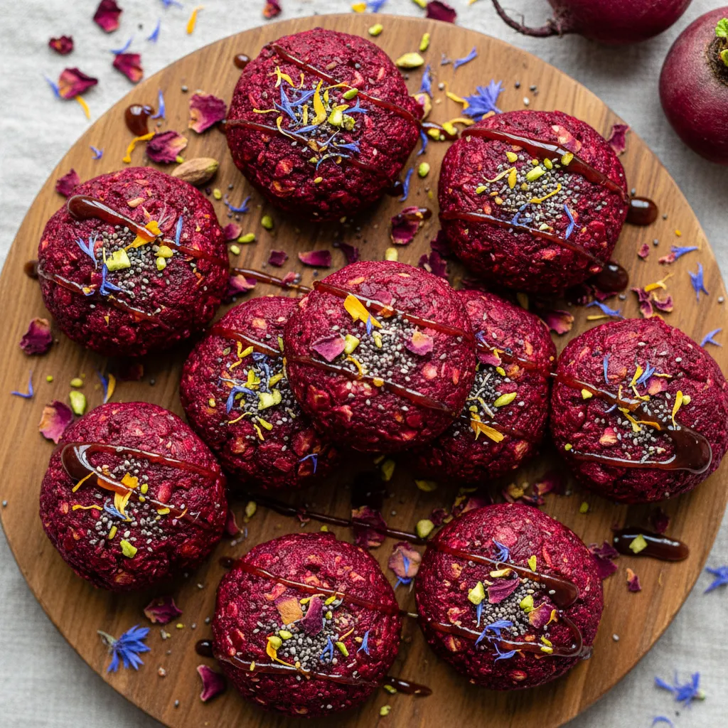 Vibrant Beetroot and Edible Flower Energy Bites