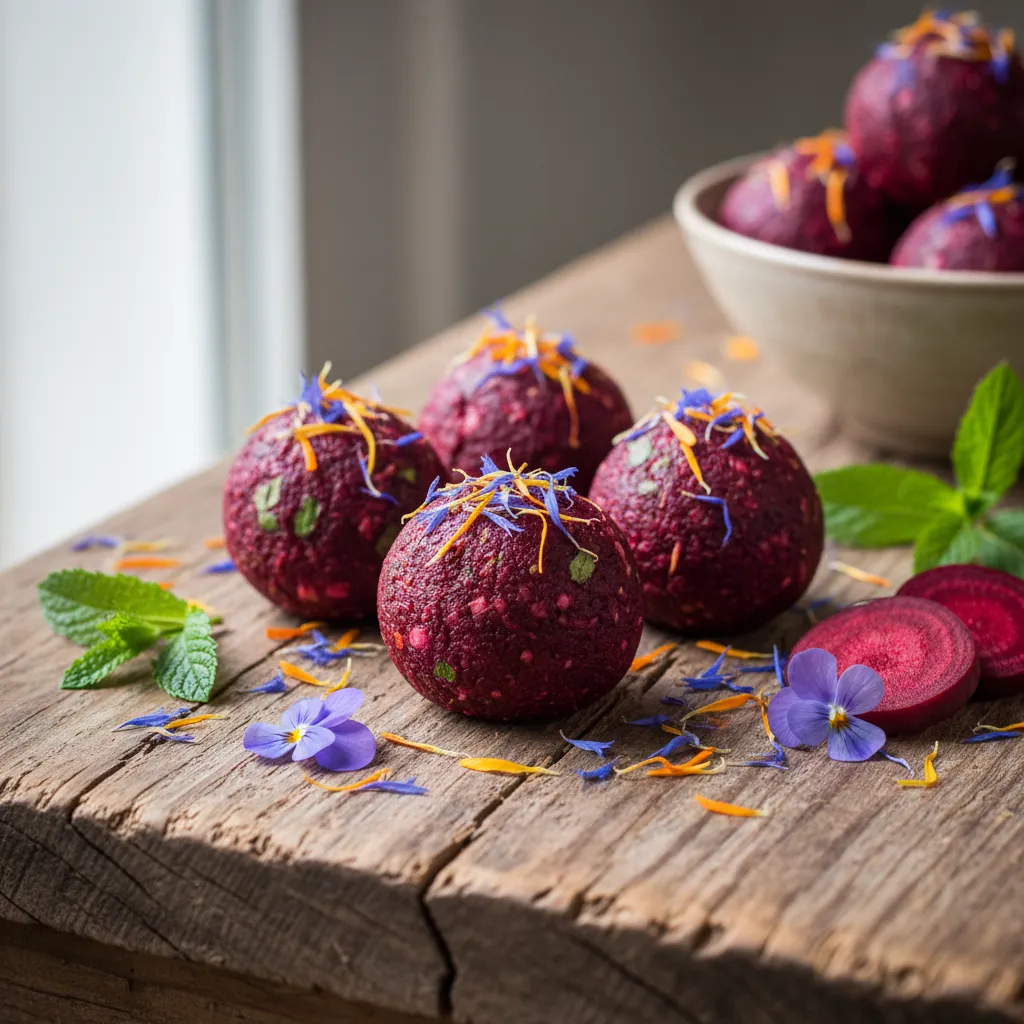 Vibrant Beetroot and Edible Flower Energy Bites