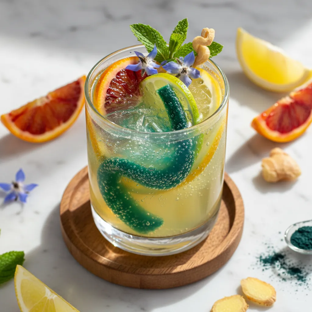 Vibrant Citrus Ginger Sparkler with Spirulina Swirl