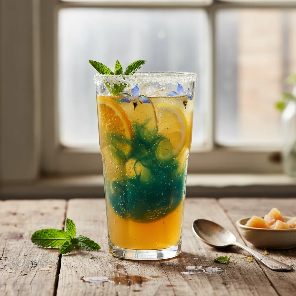 Vibrant Citrus Ginger Sparkler with Spirulina Swirl