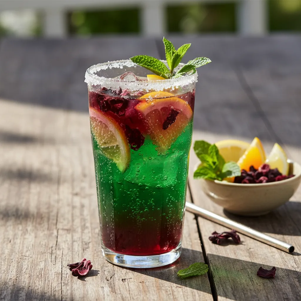 Vibrant Citrus Mint Green Tea Sparkler with Hibiscus Infusion