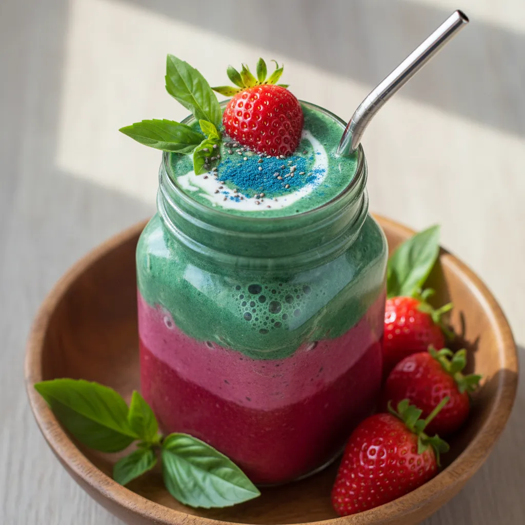 Vibrant Strawberry Basil Spirulina Smoothie
