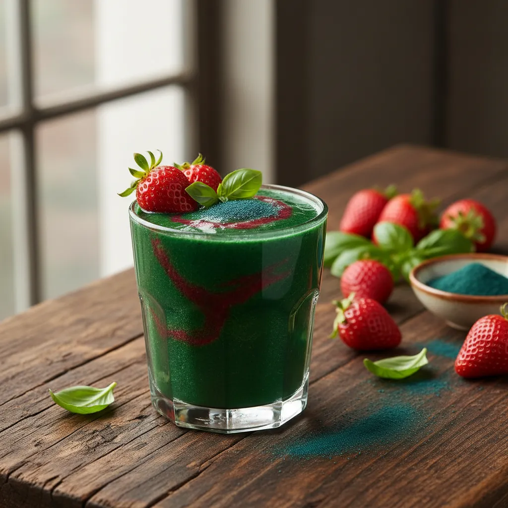 Vibrant Strawberry Basil Spirulina Smoothie