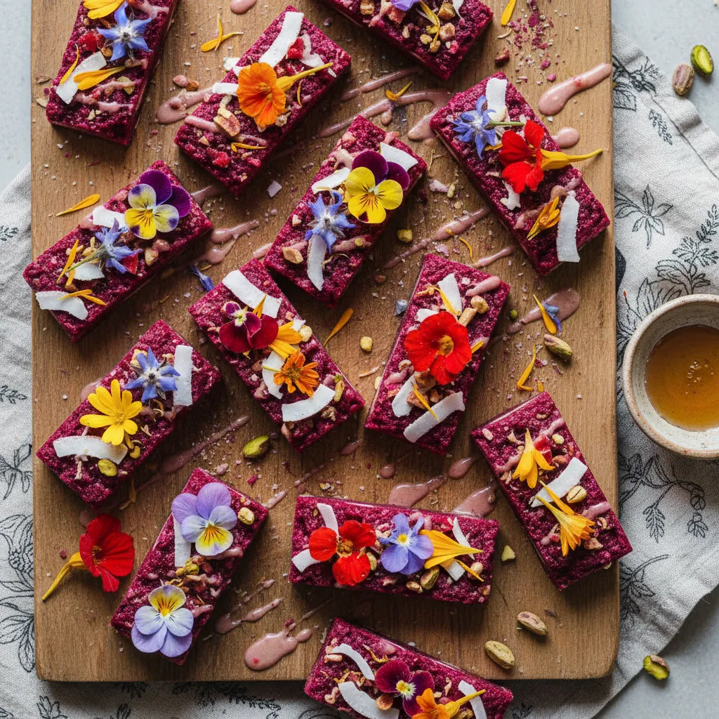 Whimsical Beet and Edible Flower Bliss Bars